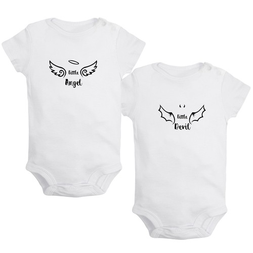 Little Angel & Little Devil Funny Romper Baby Bodysuit Infant Jumpsuit Pack of 2 - Picture 19 of 22