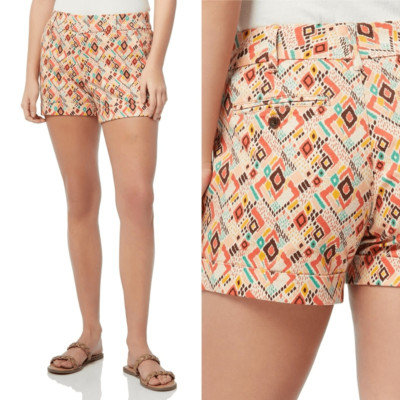 Dear John Warm Geo Coral North Hampton cotton blend dressy mid hi rise Shorts 30