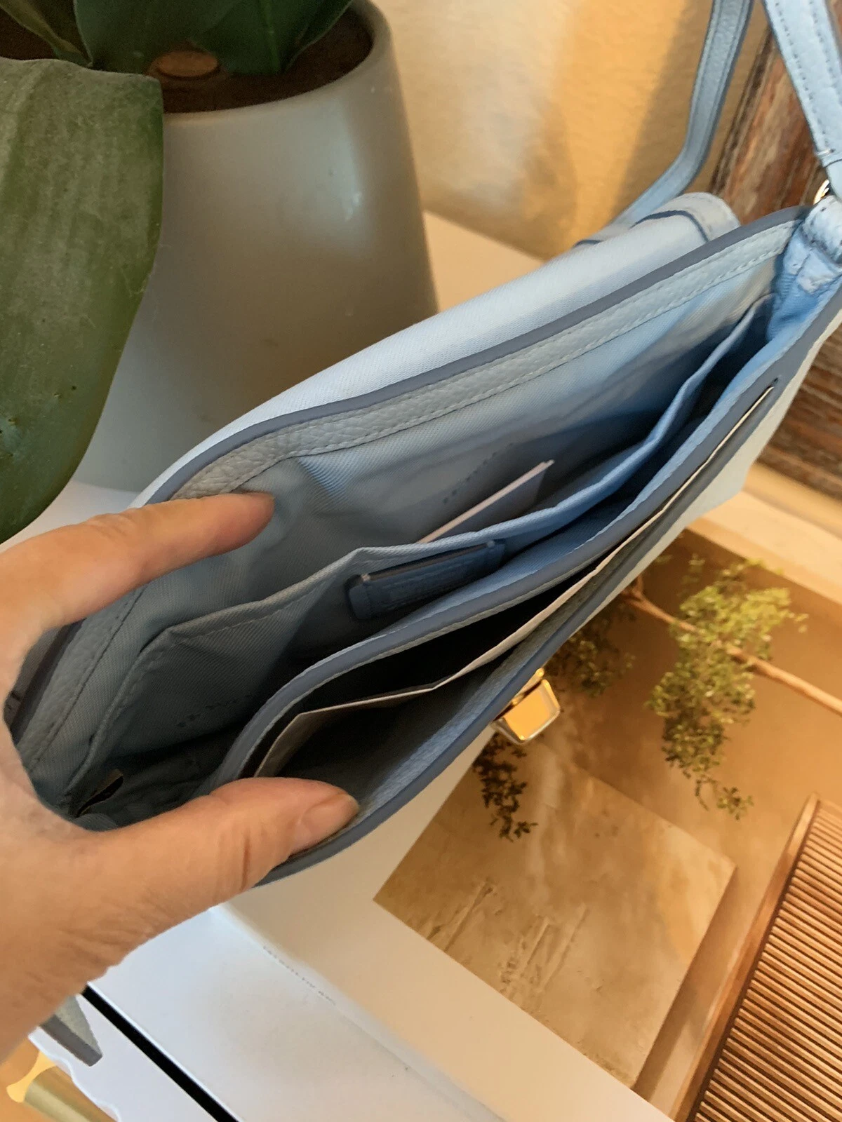 Borsa a tracolla Coach nuova con etichette in pelle ciottoli con serratura a chiave F52896 blu pallido