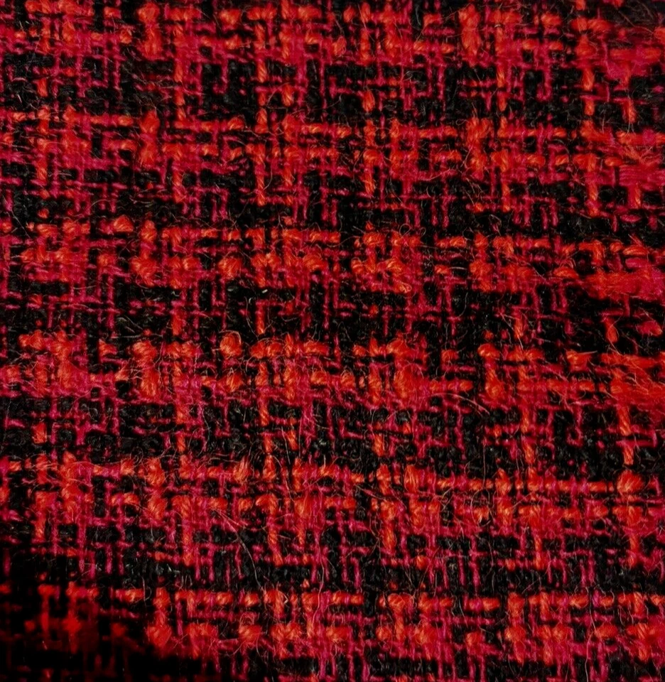 Red Black Checkered Wool Tweed Fabric Textured Medium Weight 1.3 Yards x 62" W - Image 4 of 4