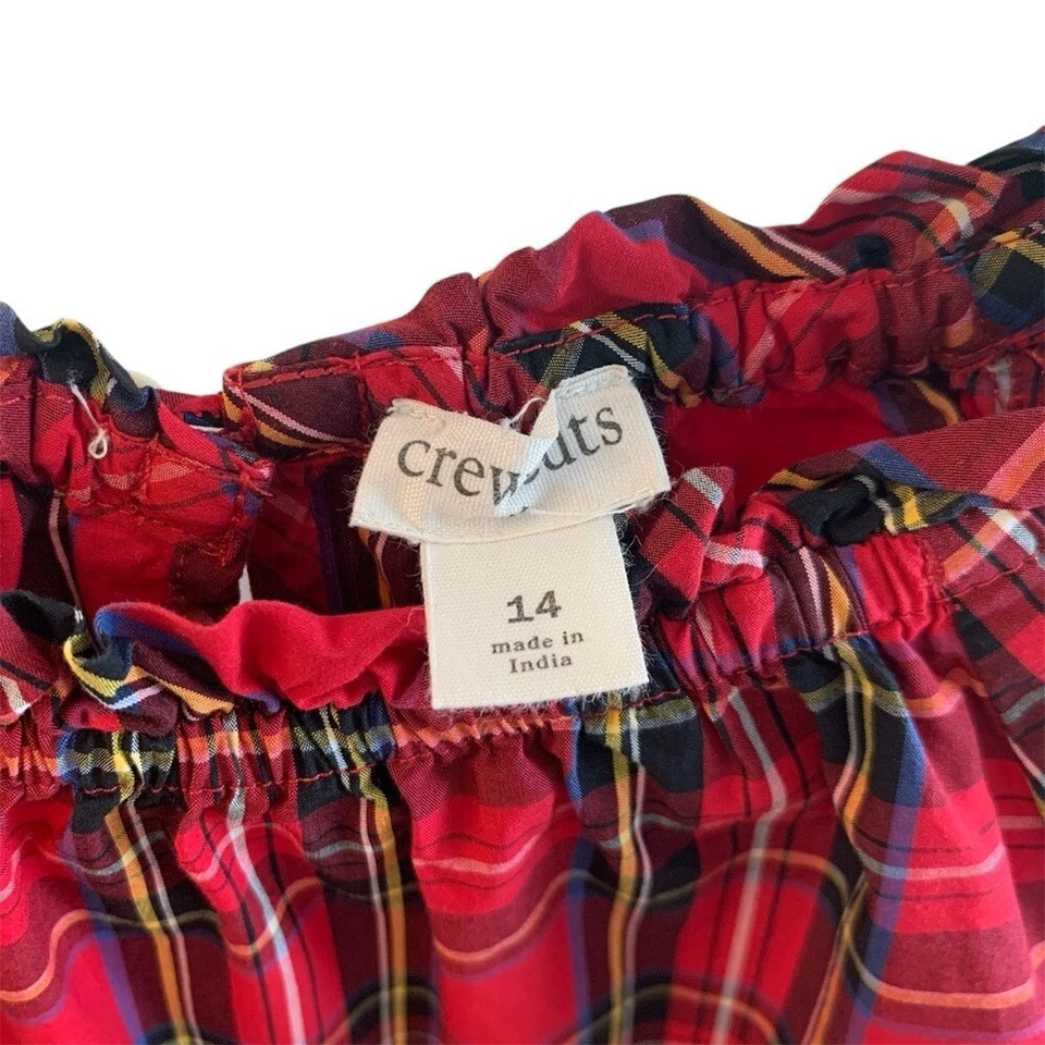 crewcuts J. Top Crew 100 % algodón a cuadros con volantes cuello rojo negro niñas talla 14 Foto 3 de 4