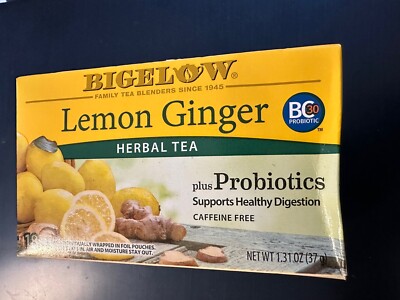 Bigelow Lemon Ginger with Probiotics 18 Count Box  Pack of 2 Boxes 36 Tea bags