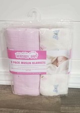 NWT Nursery Baby Girl 2 Pack Muslin Blankets 30" x 30" Pink, White