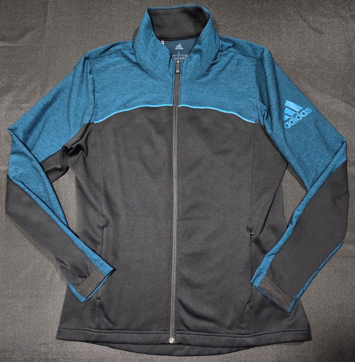 Adidas Go-To Adapt Golf Jacket Black Teal Woven Stretch Water