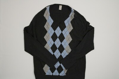 Mens Gap V Neck Gray Argyle Sweater Large L EUC