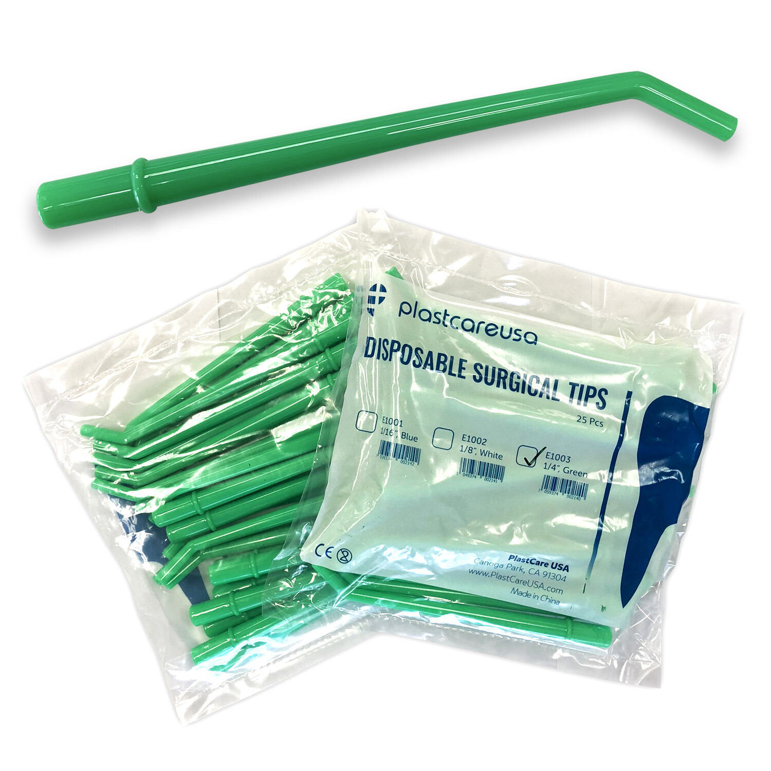 300 Dental Surgical Aspirator Tips Suction Evacuation Green 1/4" (12 Bags of 25)