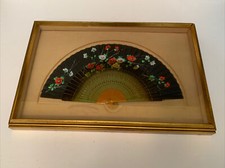 VINTAGE LARGE FRAMED HAND FAN. FLORAL FOLDING HAND FAN FRAMED ARTWORK. VINTAGE
