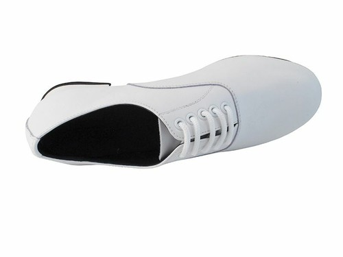Men's White Leather Dance Shoes Low Heel Salsa Ballroom Tango Wedding Waltz  - Picture 12 of 24