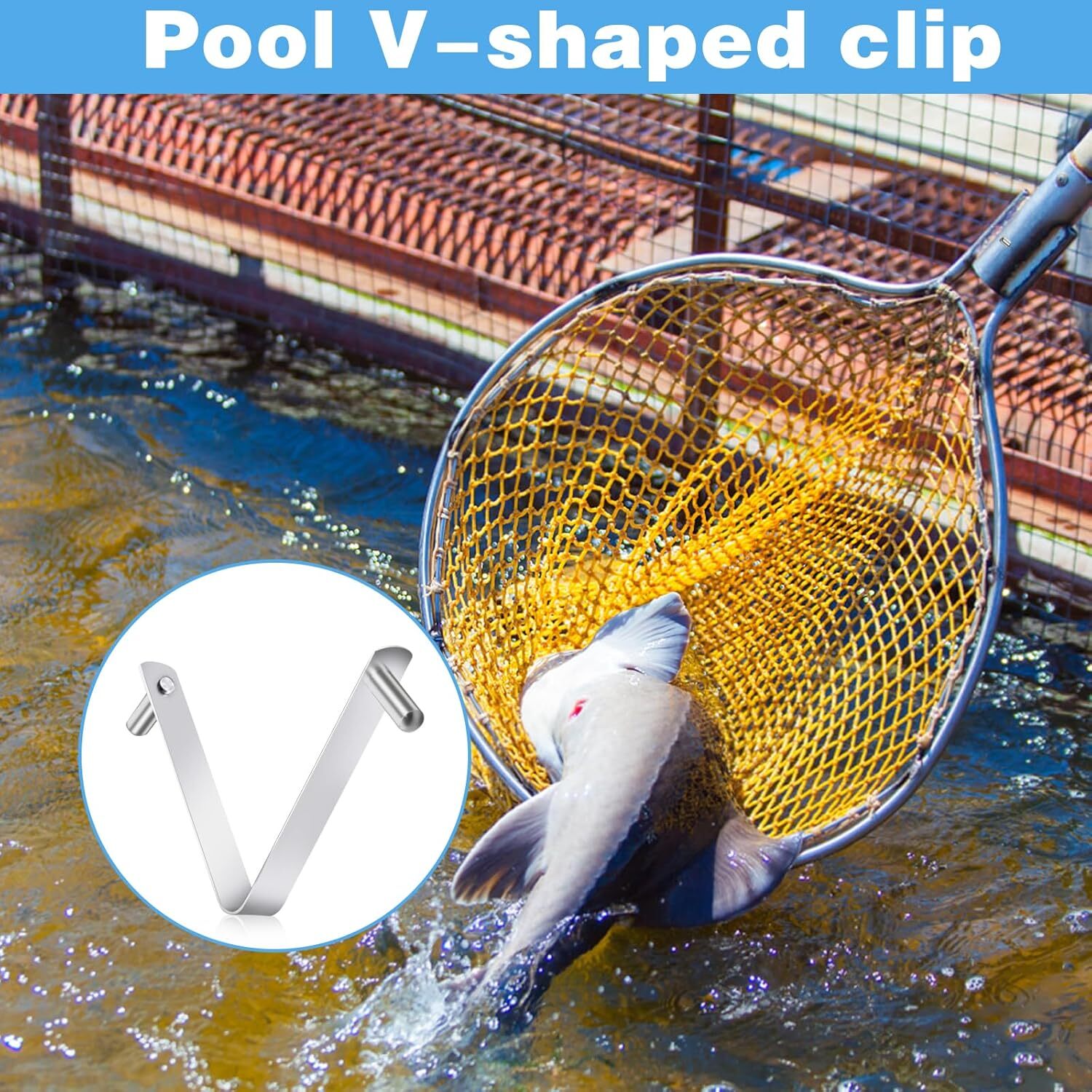 3Pcs Pool Brush Clips V-Shaped Stainless Steel Clips for Poles Skimmers Spa Tool