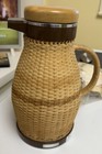 Corning Designs MCM Vintage Rattan Wicker Covered Insulated Thermos Carafe Rare