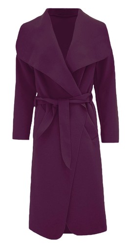 Womens Belted Duster Jacket Drape Long Coat Ladies Waterfall Italian Trench - Picture 9 of 15