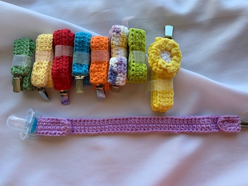 Crochet Pacifier Binky Clip Holder Leash for Baby Boy or Girl 100% Cotton 14" L - Picture 4 of 6