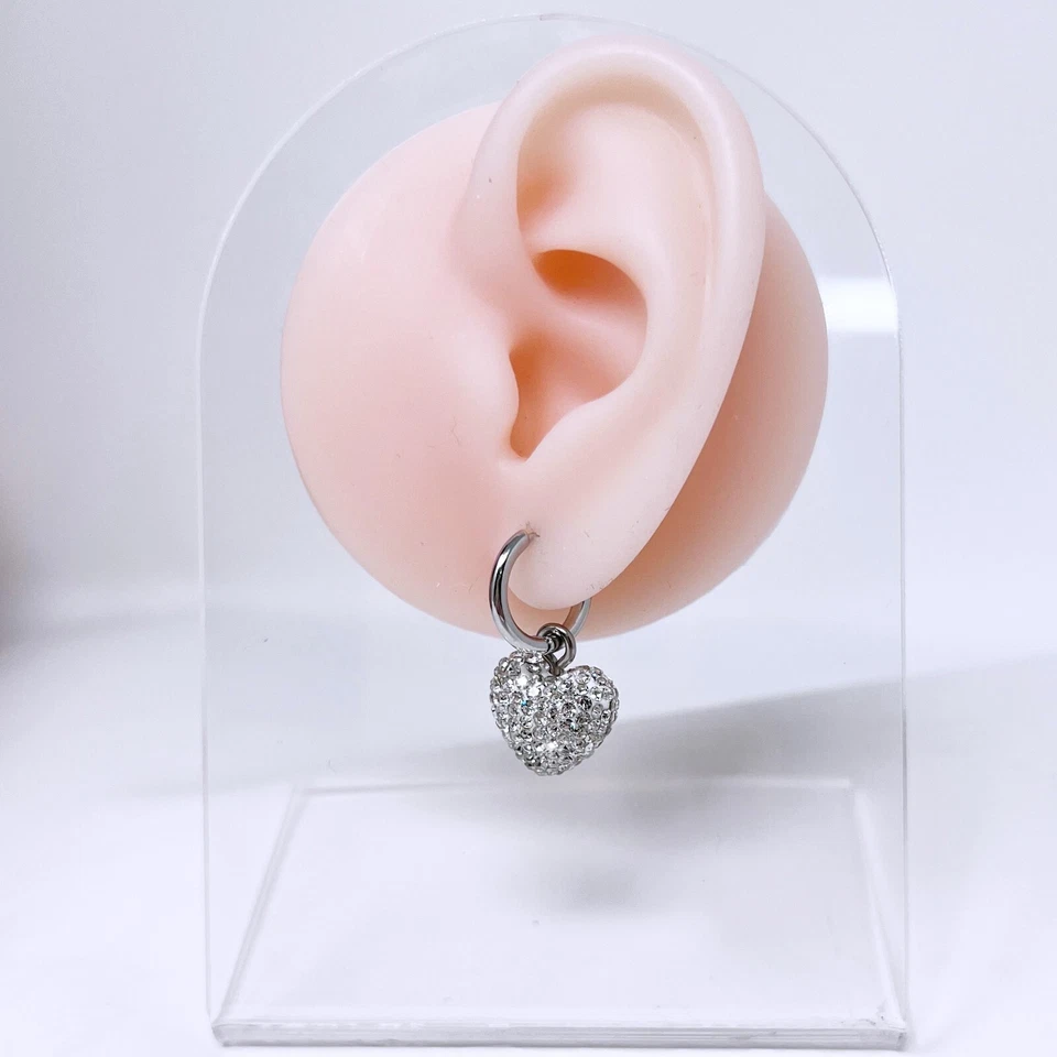 Argento Cuore Tempestato Orecchini da Donna Acciaio con Cristalli Zirconi  - Immagine 2 di 4