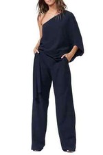NEW HALSTON HERITAGE ONE SHOULDER BELTED JUMPSUIT SIZE 0 $445 NAVY NORDSTROM
