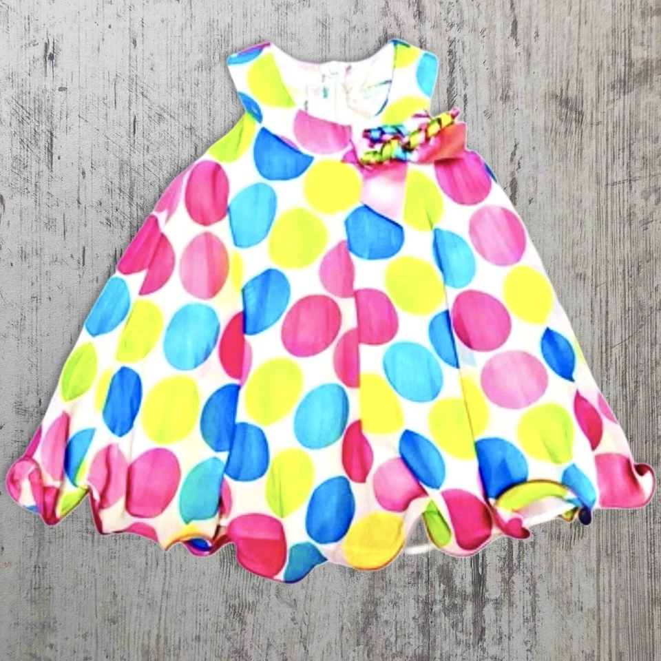 Vestido de verão Bonnie Baby branco rosa azul amarelo verde sem mangas com babados tamanho 12M - Imagem 3 de 4