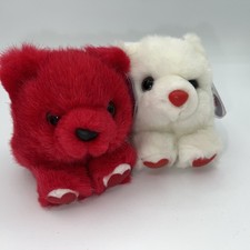Puffkins Valentine's Day Plush Bear Lot Hugs and Kisses Red and White w Tags