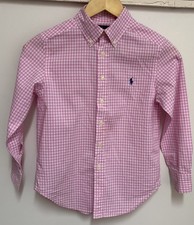Polo Ralph Lauren Boys Pink White Check Cotton Button-Up Long Sleeve Shirt SM 8