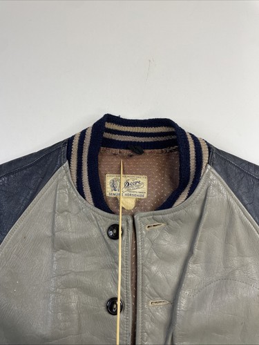 Chaqueta de bombardero vintage Score Sporting Goods de cuero de caballo talla pequeña años 60 - Imagen 13 de 24