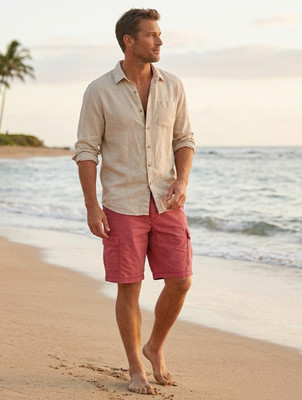 ST JOHN'S BAY Men's 42 Utility Cargo Shorts Red Gorpcore Comfort Stretch Preppy