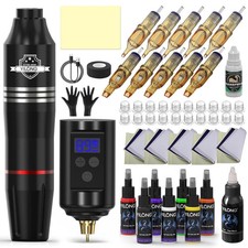 Wireless Tattoo Gun Kit Rechargeable Tattoo Pen 7 Ink 10 Needles Complete