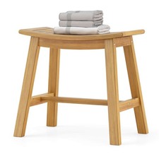 Shower Bench Teak Wood Shower Stool with Curved Seat Waterproof Bath Bench