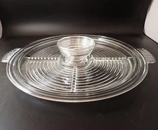 Manhattan Clear 5 Part Relish Tray & Center Insert Anchor Hocking Circle Ribbed