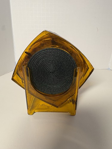 Set Of 8 Lucite Tortoise Shell Pattern Coasters W/Black Rope Coil Center & Stand - Picture 6 of 15