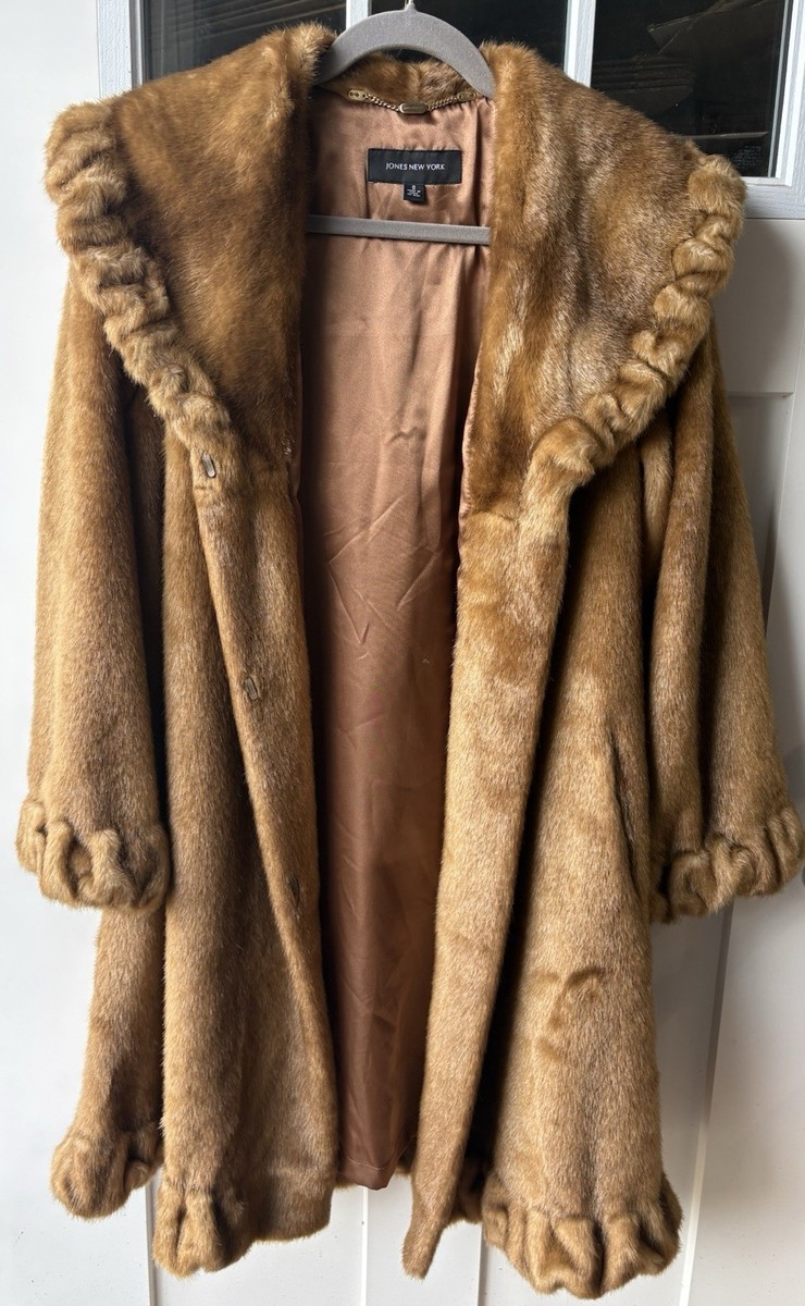 Jones NewYork Lux Faux Fur Coat Golden Tan Brown Elegant Sz Small