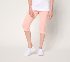 Denim  Co. Women's Pants Sz XL Active Duo Skimmer Ruched Hem Pink A692752