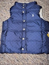 Ralph Lauren Reversible Puffer Vest Navy Ivory Down Fill Girls Size 4 NWT