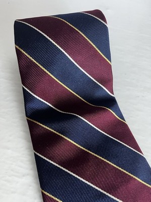 Vintage Robert Talbott Silk Blend Maroon Red Blue Striped Repp Formal Tie Work