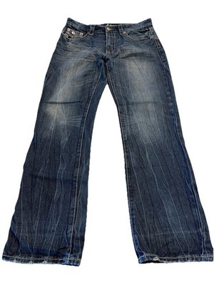 CJ Black Mens Jean Relaxed Straight Distressed Denim Embroidered 34x32 34x34 EUC