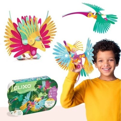 Clixo Jungle Birds Magnetic Building Set: Wing-Flapping Birds 24pc for Ages 6+