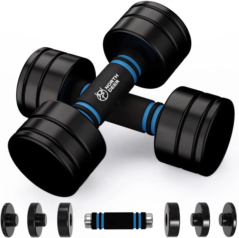 2PC 5LBS Steel Dumbbells Adjustable Black Coated Weight Set with Foam Handles