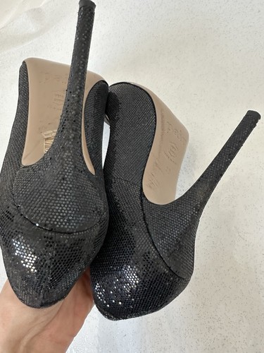 A Pair Black Sequin Glitter Stiletto Heels, Shoes Eu38 Uk 5 - Picture 8 of 14