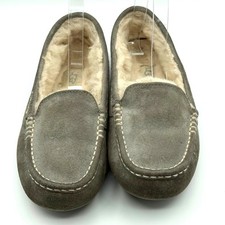 UGG Ansley Moccasin Slipper Womens 6 Grey Suede Shearling Cozy Cabin Fall