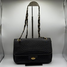 BALLY Quilted Chain Leather Shoulder Bag Handbag Black Gold From Japan