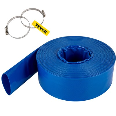 Discharge Hose Lay Flat Hose 1-1/2'' x 105' PVC Backwash Drain Hose w/Clamp