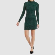 Speechless Juniors' Women's Green Metallic Mock Neck Long Sleeve Dress Sz M