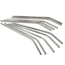 10-Pack Reusable Stainless Steel Metal Straws for 20oz Tumblers, Bent 8" Long