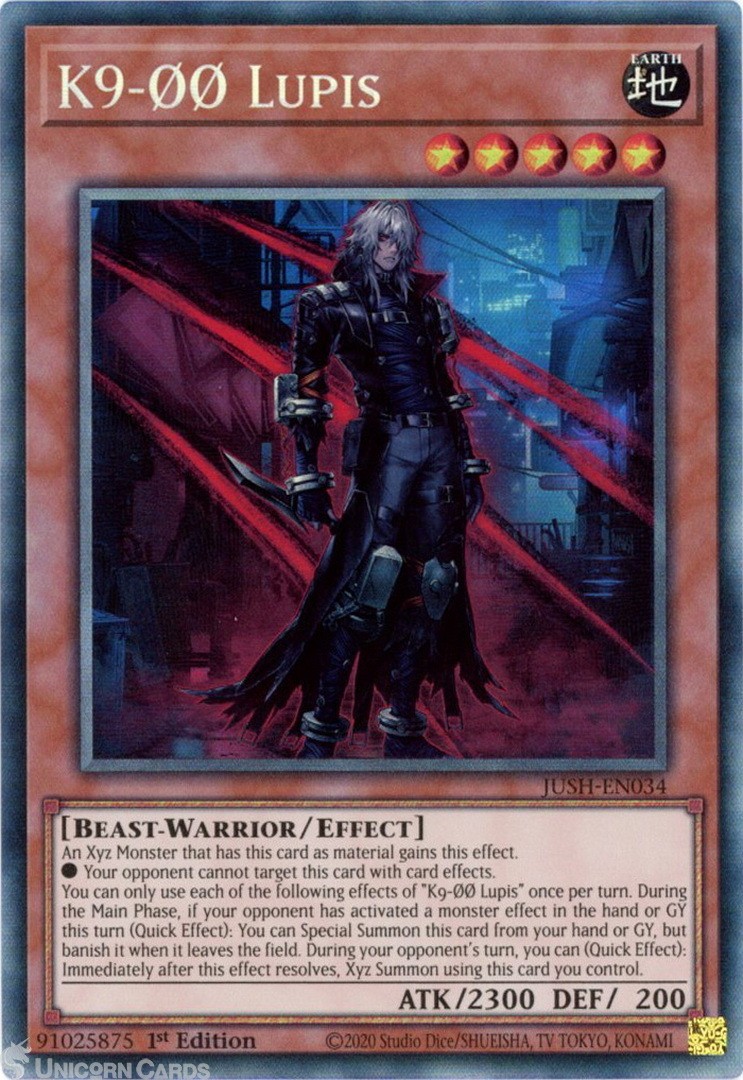 JUSH-EN034 K9-ØØ Lupis : Collector's Rare 1st Edition Mint YuGiOh Card
