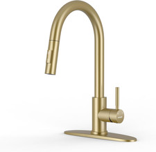 Gold Stainless Steel Kitchen Faucet with Pull Down Sprayer and High Arc Design