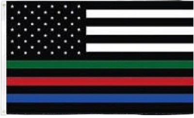 Thin Blue, Red, And Green Line American Flag 3 x 5 FT Polyester Flag 100D