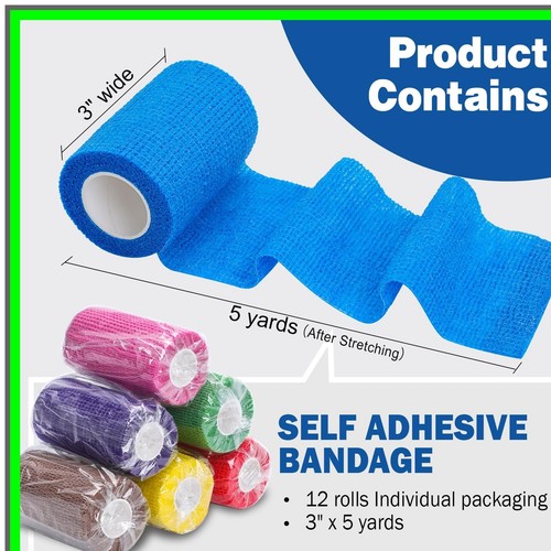 Vibrant Self-Adhesive Elastic Bandage Wraps - 12 Pack - Picture 3 of 6