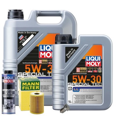 Motoröl 5W30 LIQUI MOLY 6L+MANN Ölfilter+Spülung+Ölablassschraube
