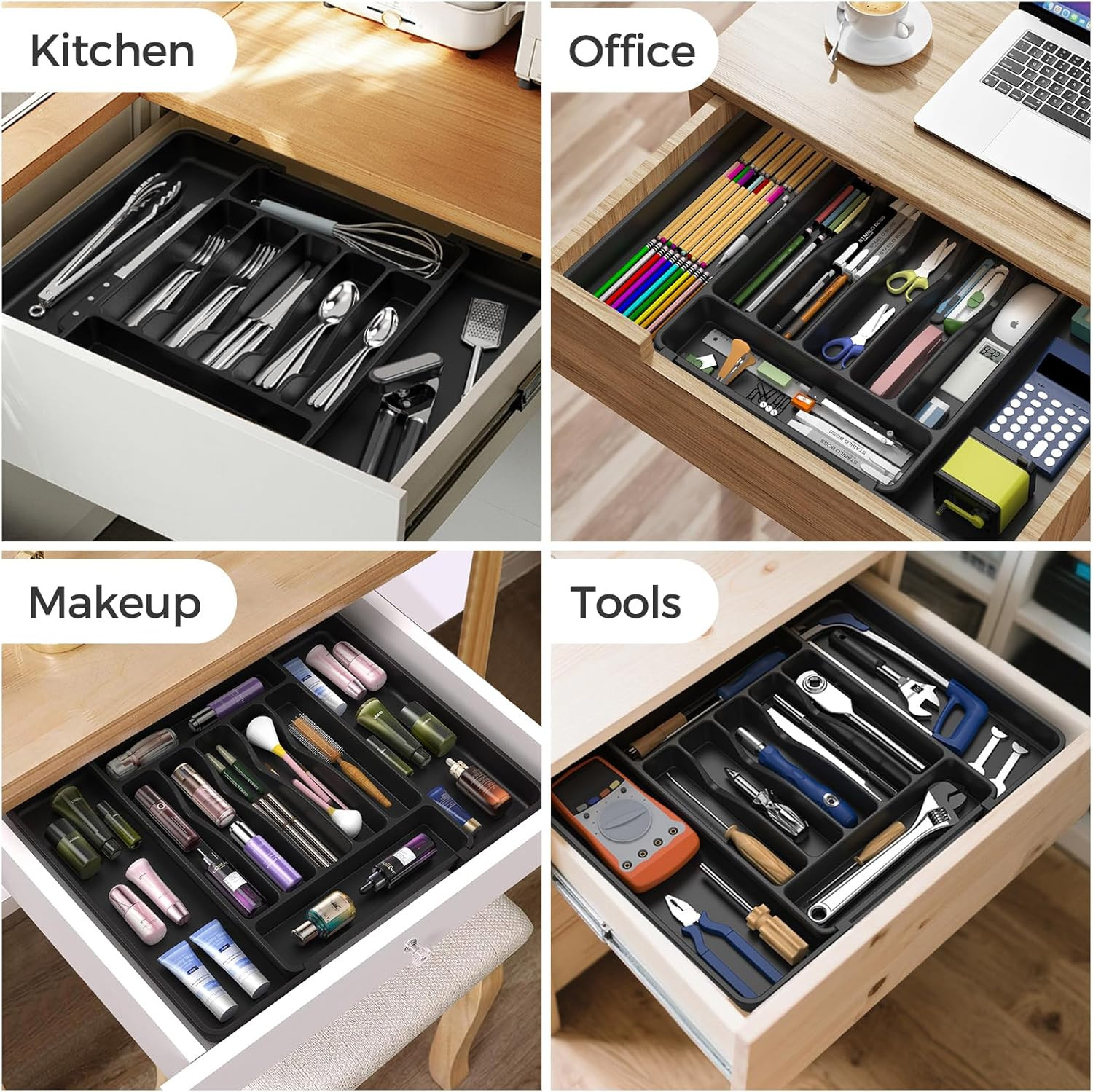 Extra Large Expandable Silverware Organizer, Bpa-Free Food-Safe Cutlery Flatware
