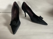 Via Spiga Size 7.5 Black Satin Suede Rosette High Heel Pumps