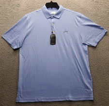 Greg Norman Polo Shirt Mens XL Blue Embroidered Logo Golf Performance Side Slit