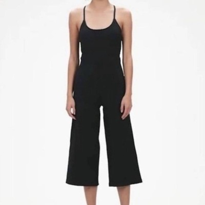 Gap Fit Athletic Navy Blue Ribbed Wide Leg Jumpsuit Crop Yoga Loungewear Medium