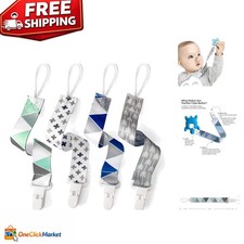 High-Quality Baby Pacifier Clips - Short Strap for Safety, 4 Pack Neutral Design